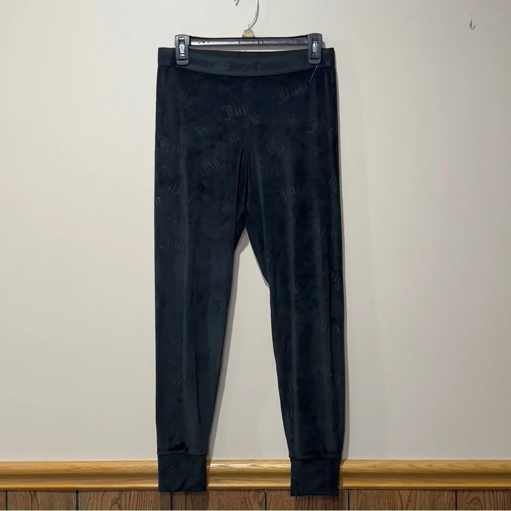 JUICY COUTURE Size M Sleepwear Velour Luxe Fitted Sleep Bottoms Black Em…